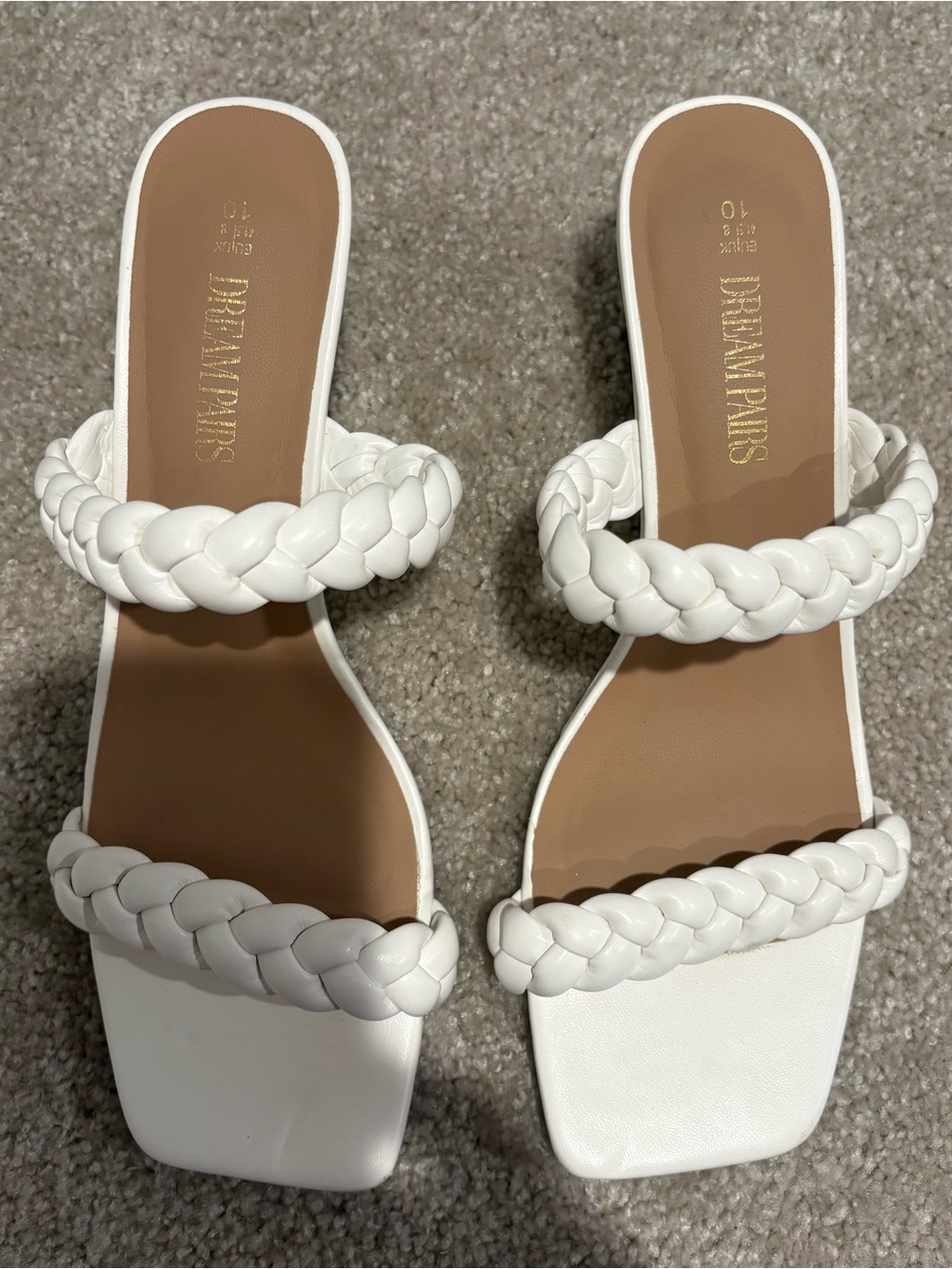 Dream Pairs White Braided Double-Strap Slide Sandals, Women’s Size 10